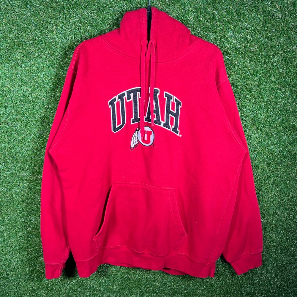 Genuine‎ Stuff Utah Utes Hoodie Mens Large Red Embroidered Pullover Sweatshirt